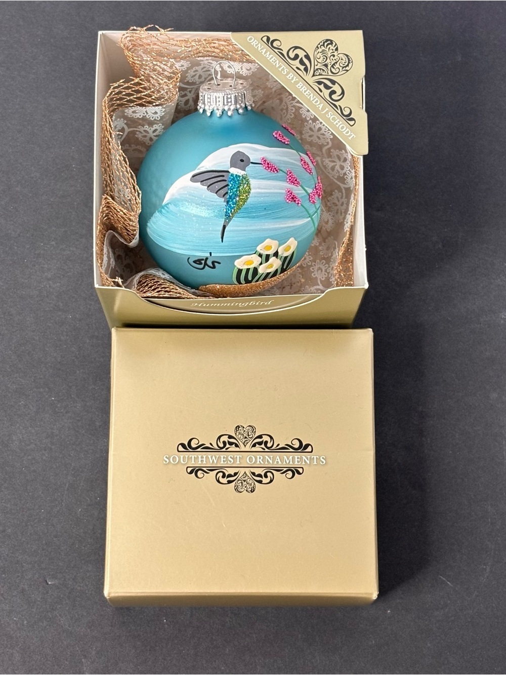 Southwest Christmas Ornament Brenda J Schodt Arizona Hummingbird Handpainted USA